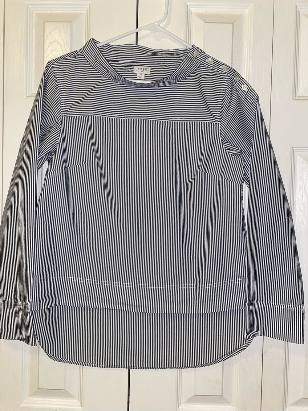 J. Crew White and Navy Striped Top
